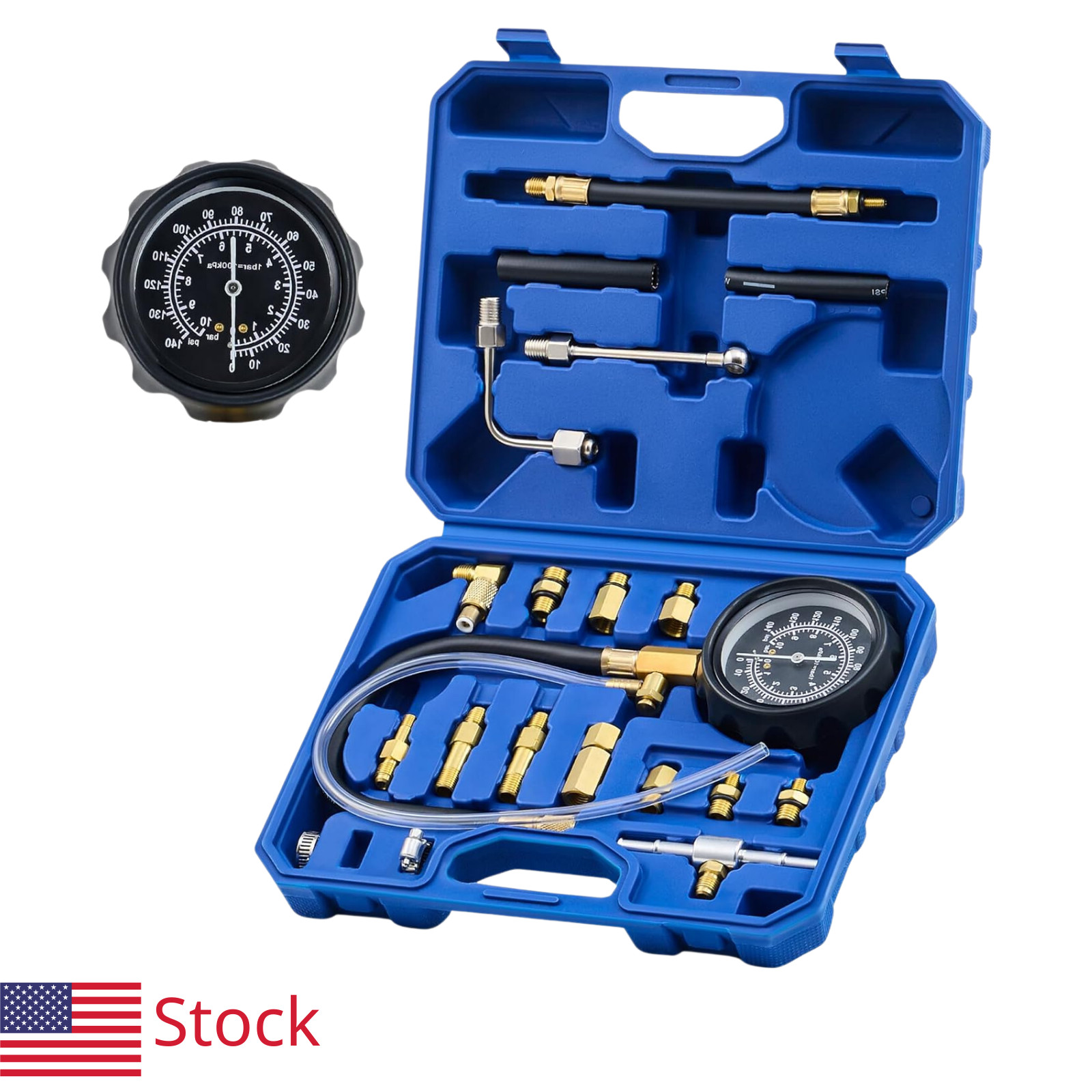 Fuel Pressure Test Kit 0-140PSI Gauge Hoses Adapters H.Duty Car Truck Motorcycle