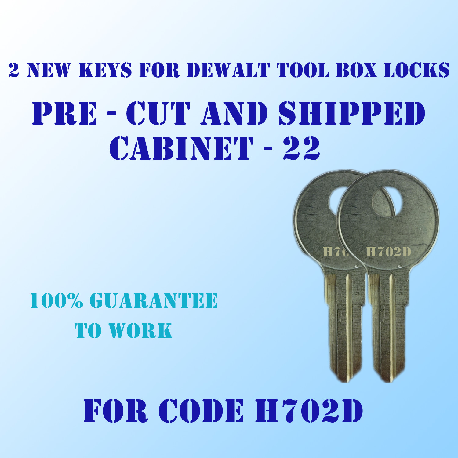 H702D Keys , Pair of keys for DeWalt Truck Tool Box Locks. Pre Cut To Code H702D