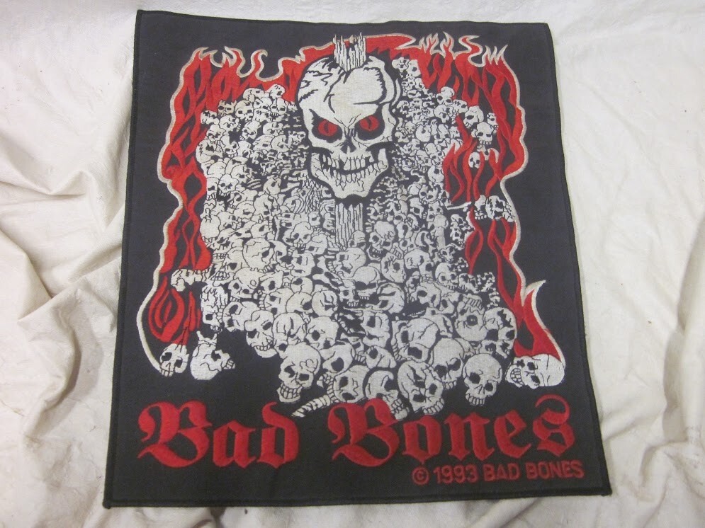 Vintage 1993 BAD BONES Black & Red Embroidered 13.5" x 10-12" Banner Back Patch