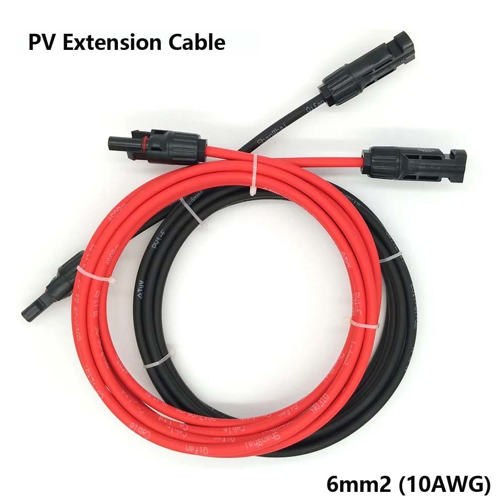 Black+Red 10 AWG Solar Panel Extension Cable Female & Male Wire Connectors 6mm²