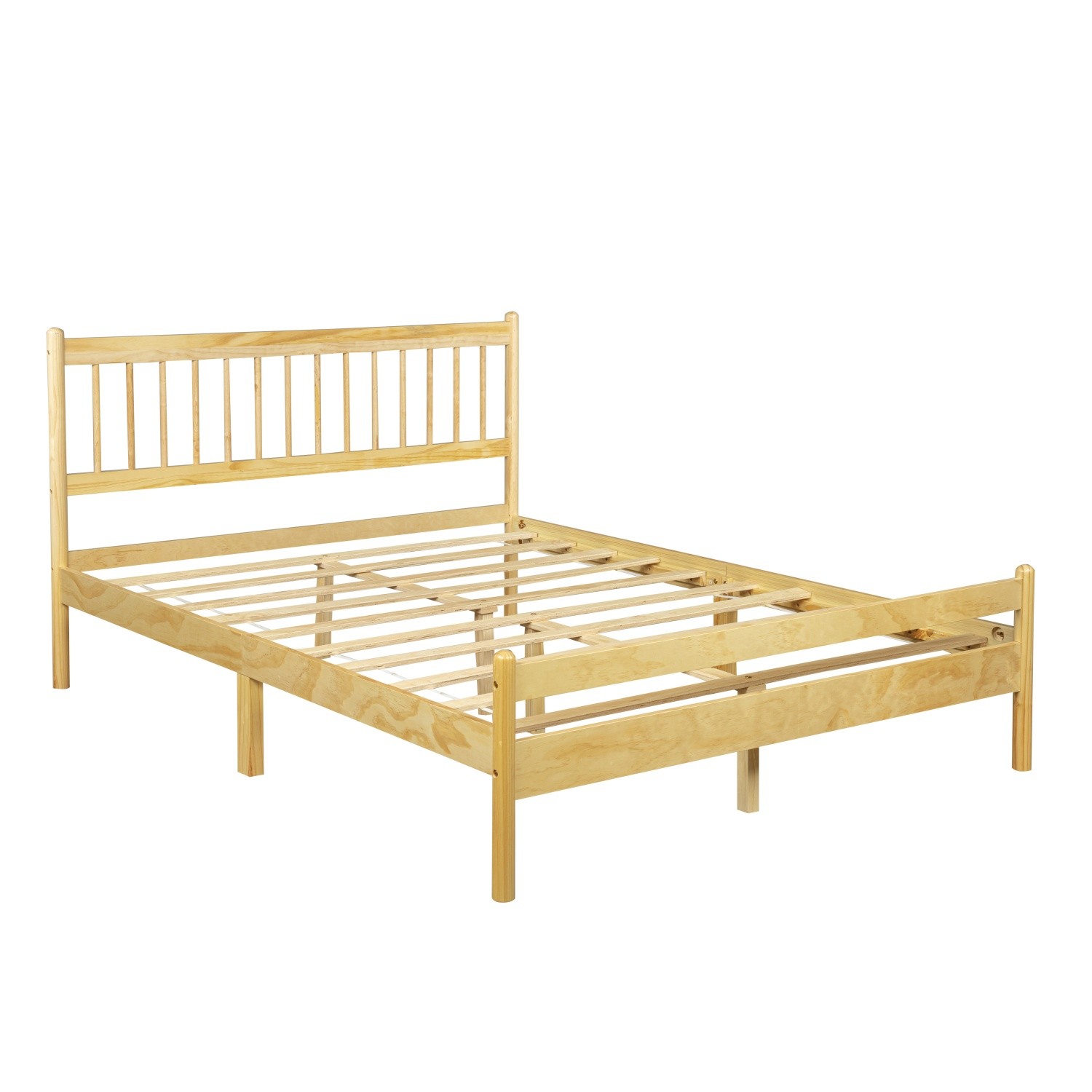 Queen Size Solid Wood Bed Frame w/ Headboard & Footboard No Box Spring Needed
