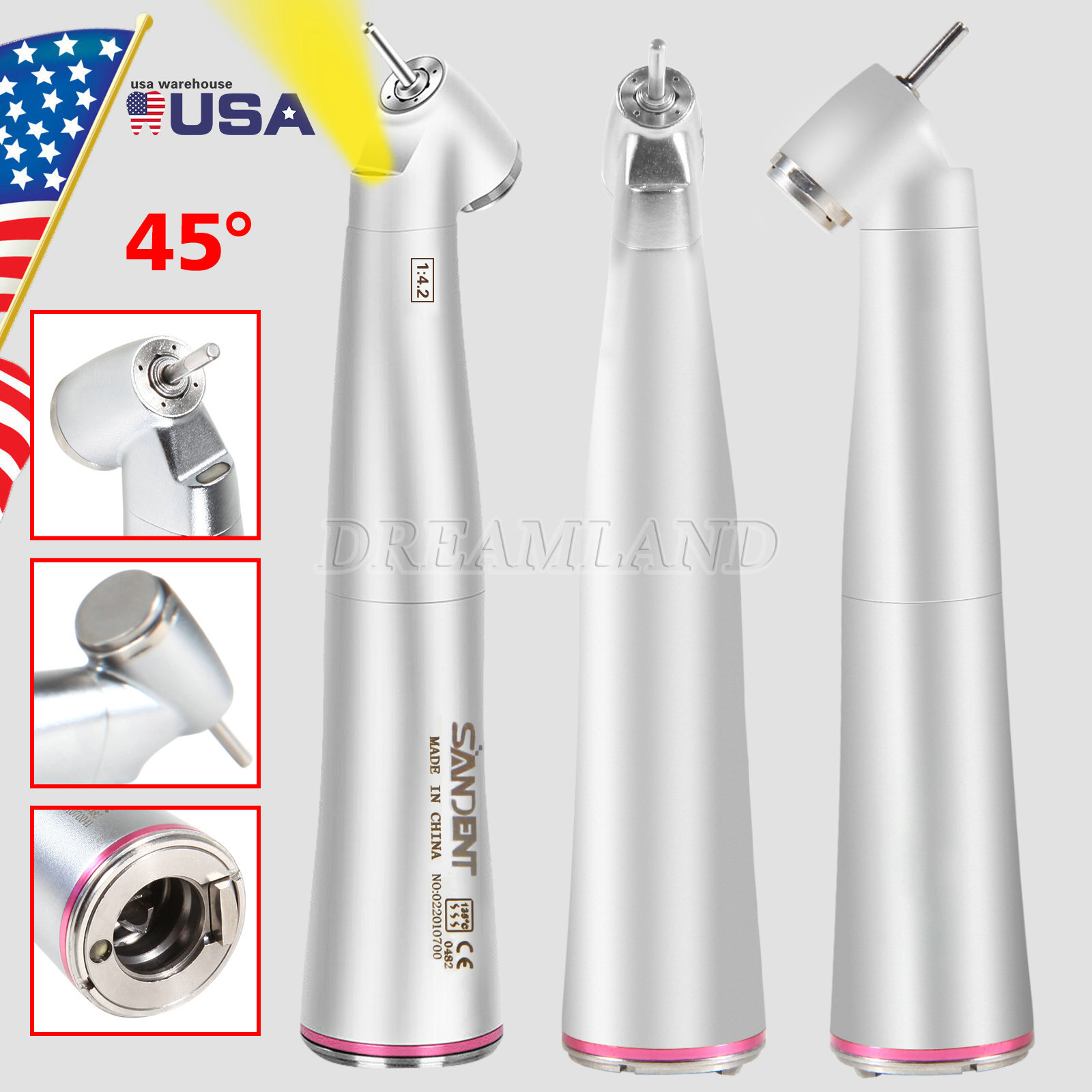 Dental 1:4.2 45° Contra Angle Surgical LED Fiber Optic Handpiece fit NSK Z45L CE