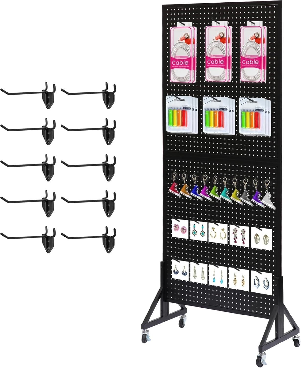 2.5'x 6' Metal Pegboard Display Stand with T-Base, Black Peg Board Panels Dis...