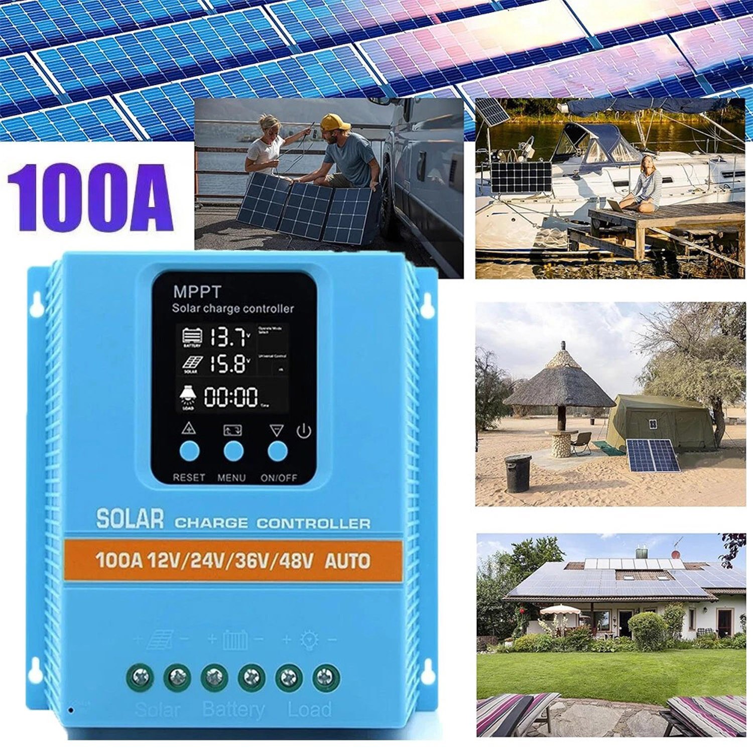4800W 100A MPPT Solar Charge Controller 12V/24V/36V/48V Battery PV Regulator