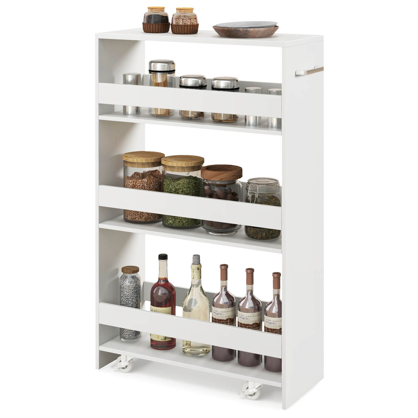 4-Tier Rolling Storage Cart 8" Slim Kitchen Cart on Wheels with Open Shelves