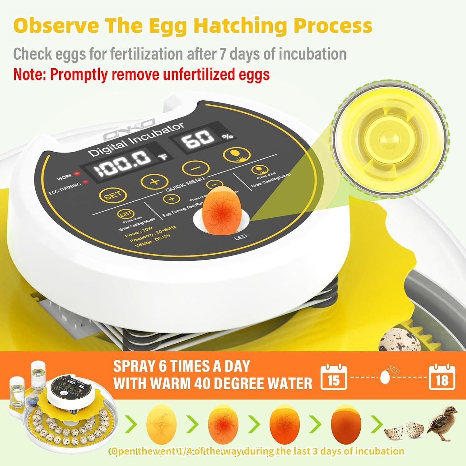 Quail Egg Incubator for Hatching Eggs with Automatic Egg Turning and Humidity...