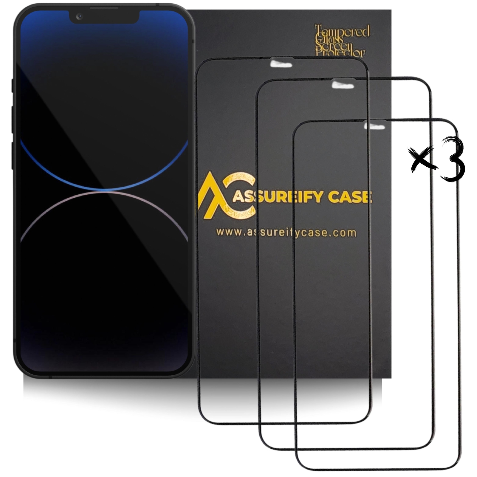 3x – 2x Assureify Tempered Glass-Ceramic Film Screen Protector for Apple iPhone