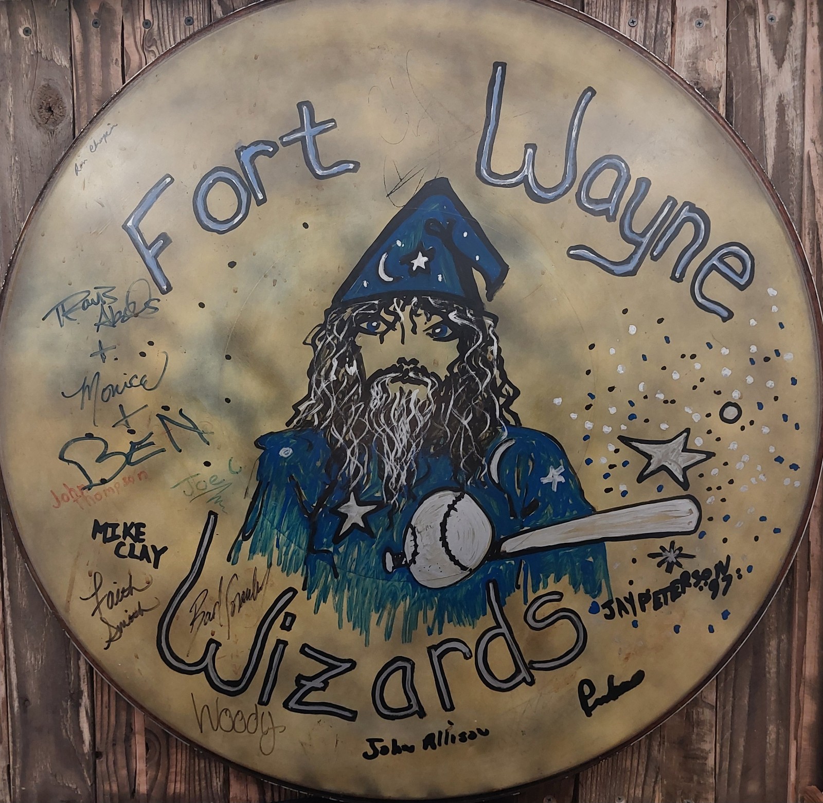 90's Fort Wayne Wizards 32" Remo Marching Band Hand Painted Logo Bass Drum Head