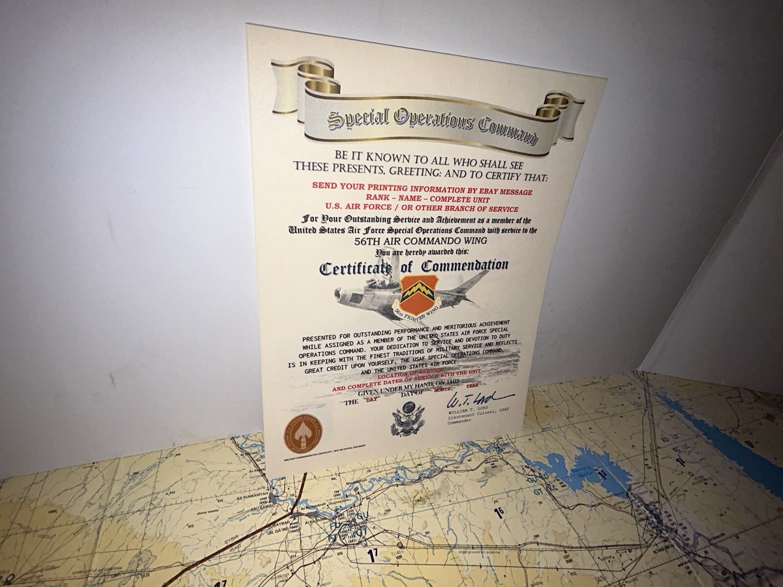 U.S.A.F. / 56TH AIR COMMANDO WING - CERTIFICATE OF COMMENDATION