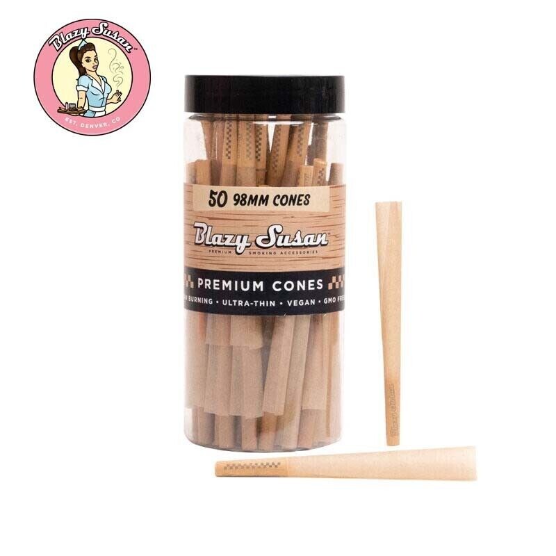 Blazy Susan Unbleached  50 Ct Pack 98mm pre rolled Cone Vegan & Smooth Burning