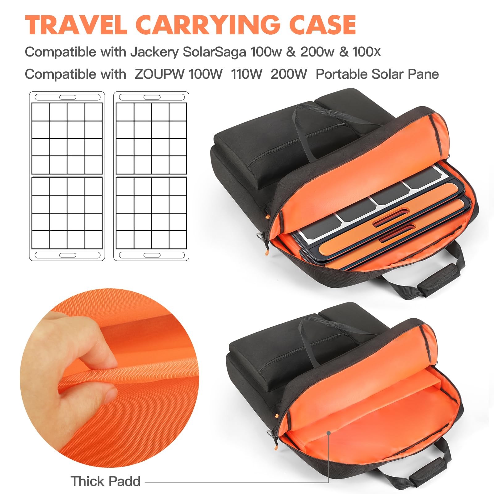Padded Solar Panel Carrying Case Compatible with Jackery Black+Orange