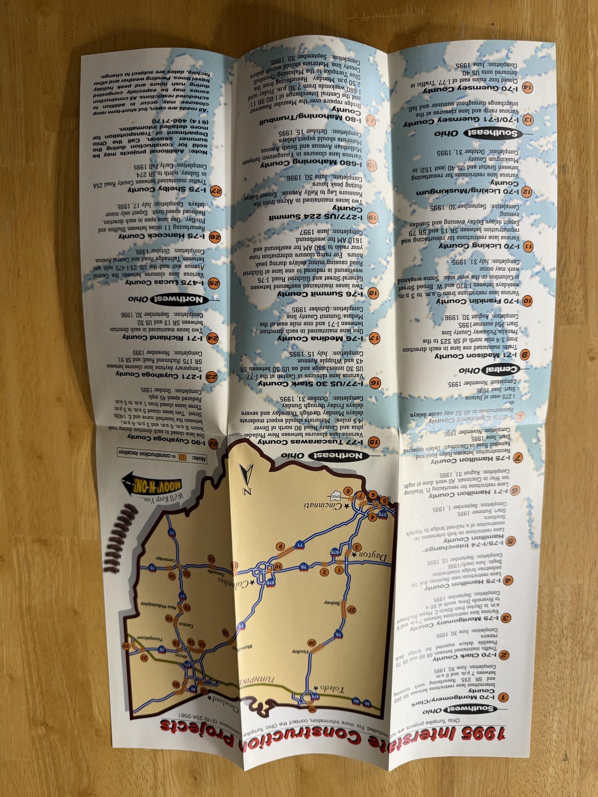 Vintage 1995 Ohio Interstate Construction Information ODOT Highway Map Brochure