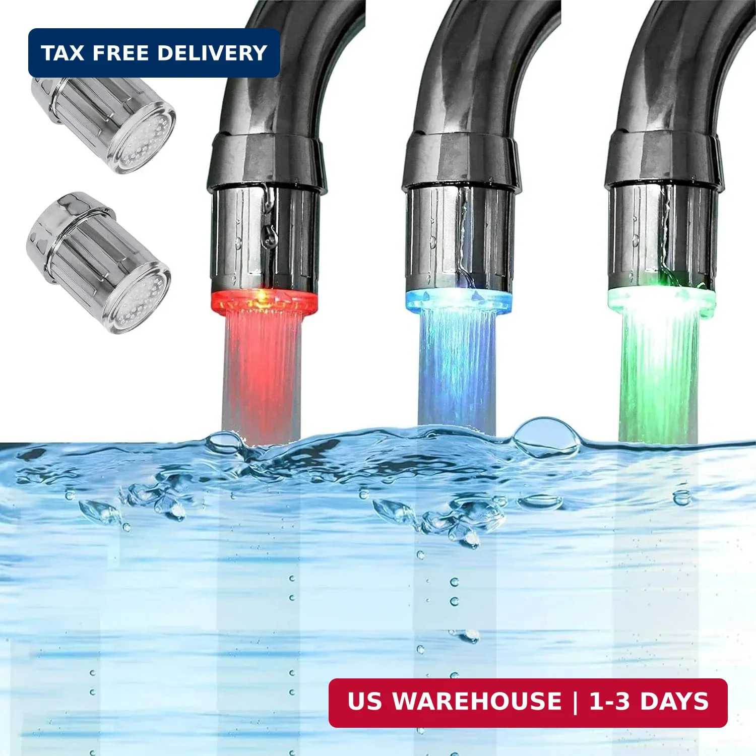 2 Packs 3-Color LED Water Faucet Temperature Sensitive Gradient Light Water Fauc
