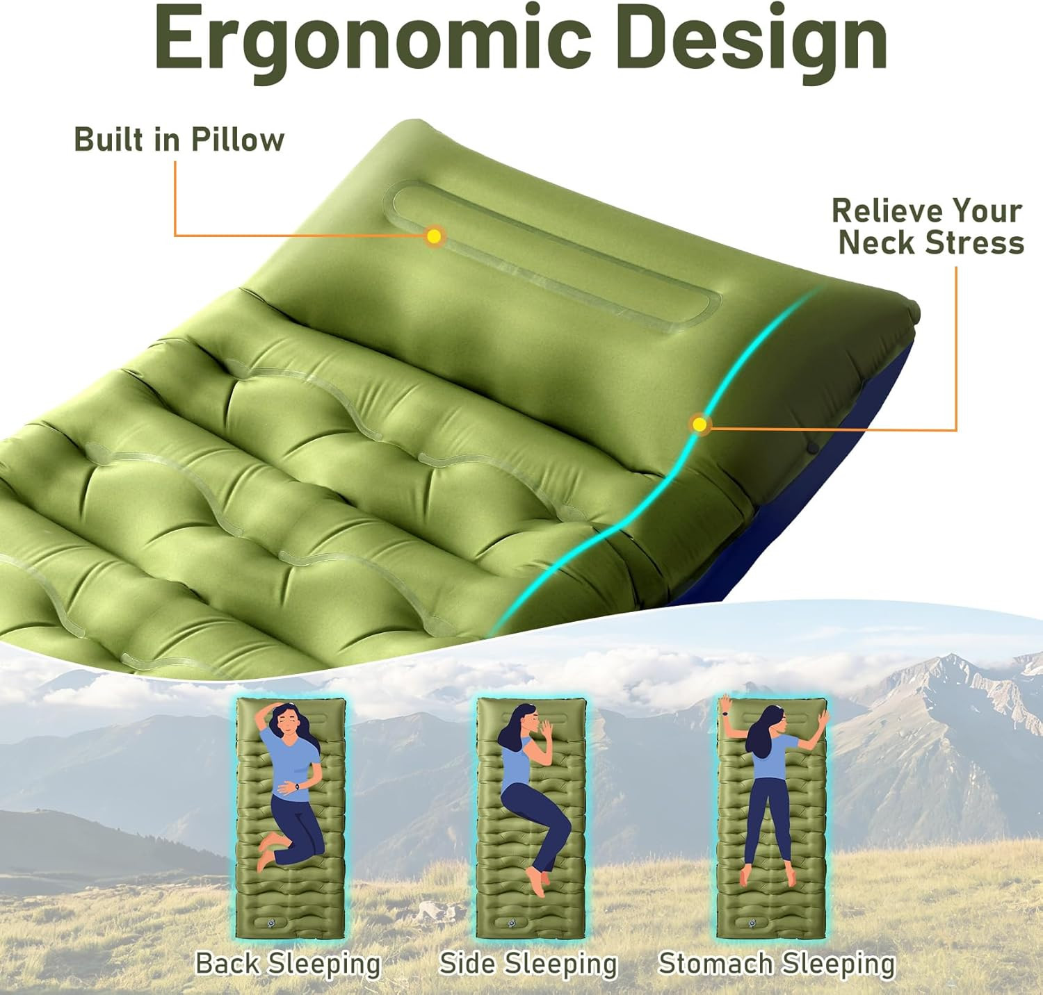 6 Inch Thick Camping Sleeping Pad Extra Wide Inflatable Mat With Pump