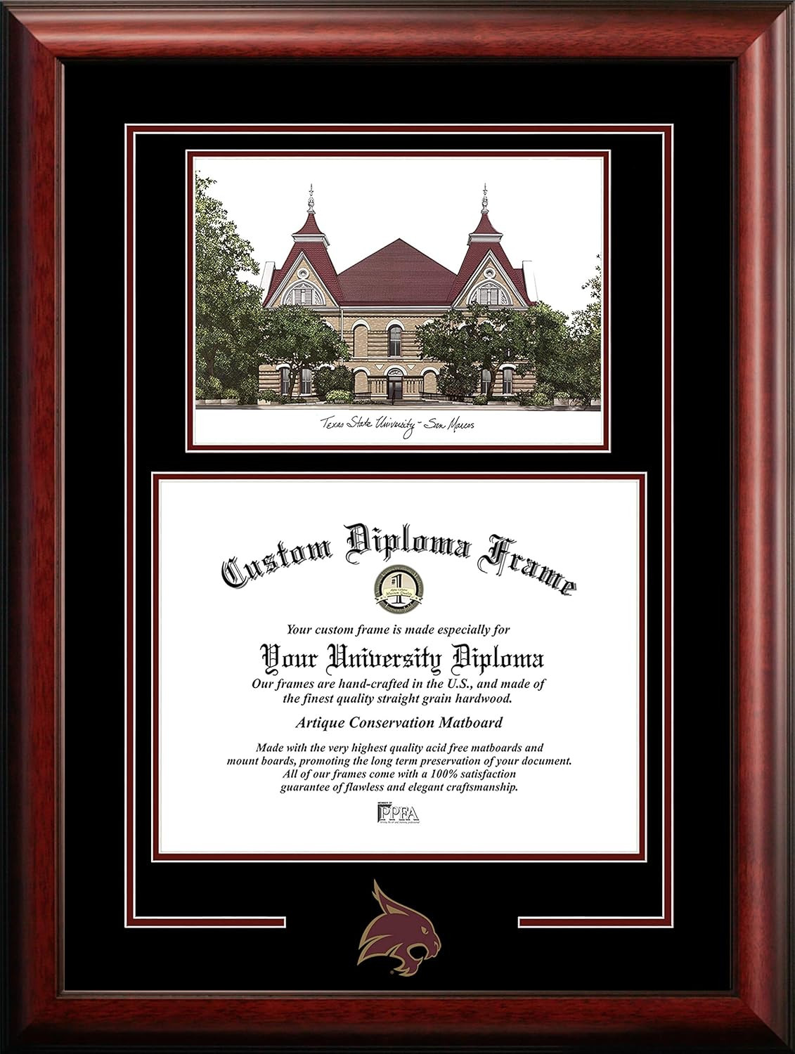 TX956SG Texas State Bobcats Spirit Graduate Diploma Frame, 11" X 14", Mahogany