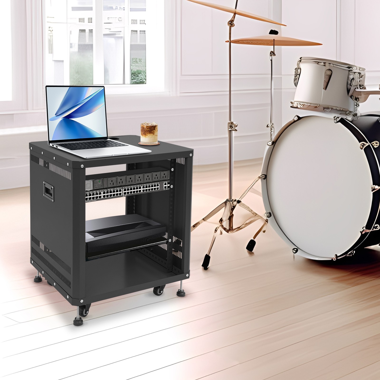12U Network&Stereo Rack with Caster Wheels, Rolling Server Rack Open Cabinet