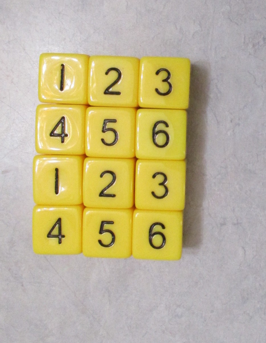 NEW Solid Yellow Set of 12 d6 Numeral 16mm