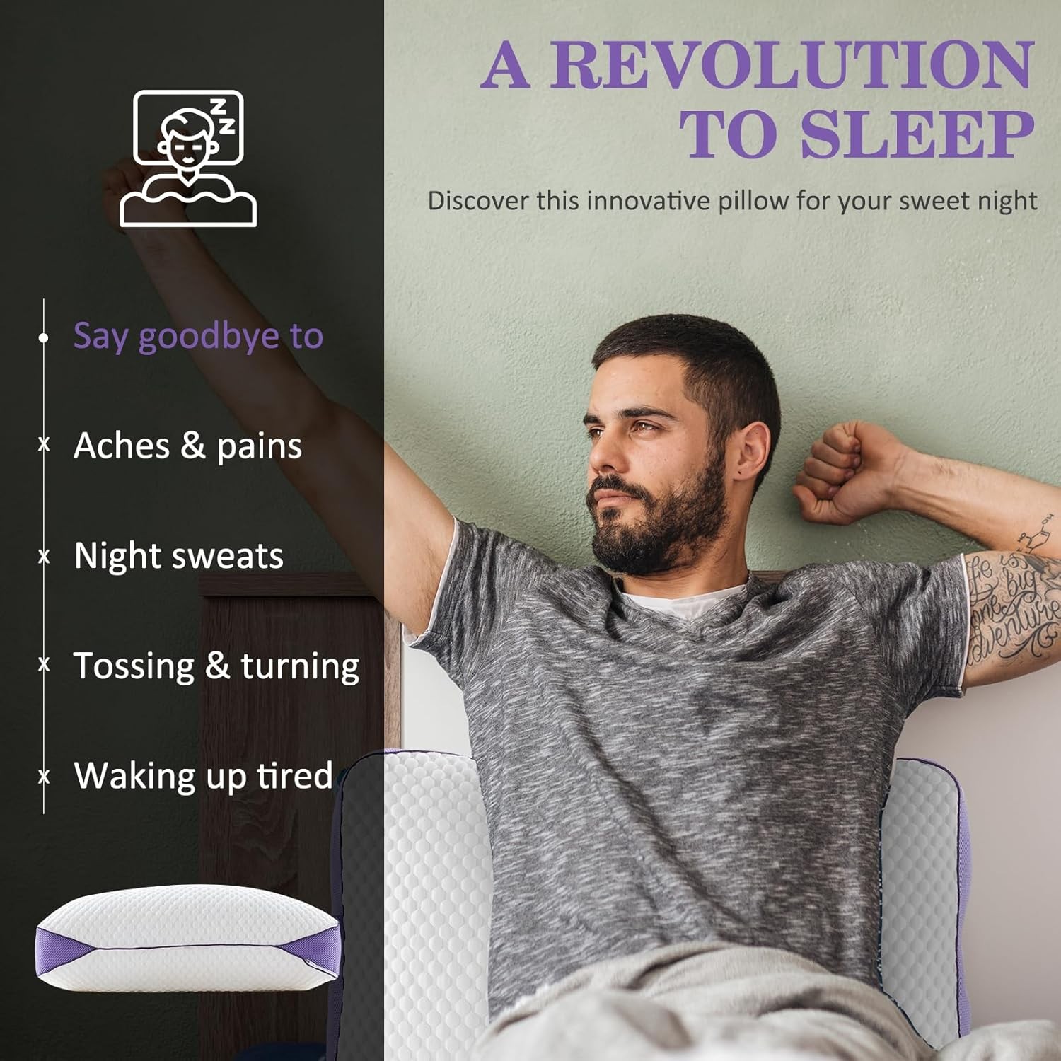 Adjustable Shredded Memory Foam Pillow Queen Size, Cooling Bed