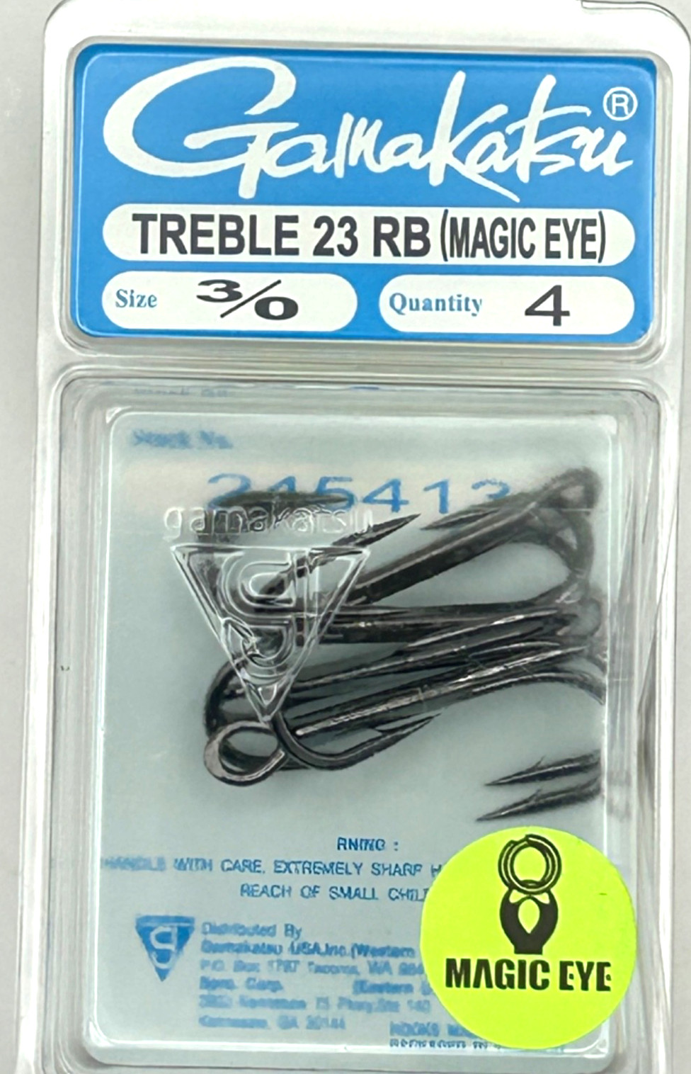 Gamakatsu Treble 23 RB Magic Eye Hooks Size 3/0 – 4 Pack New