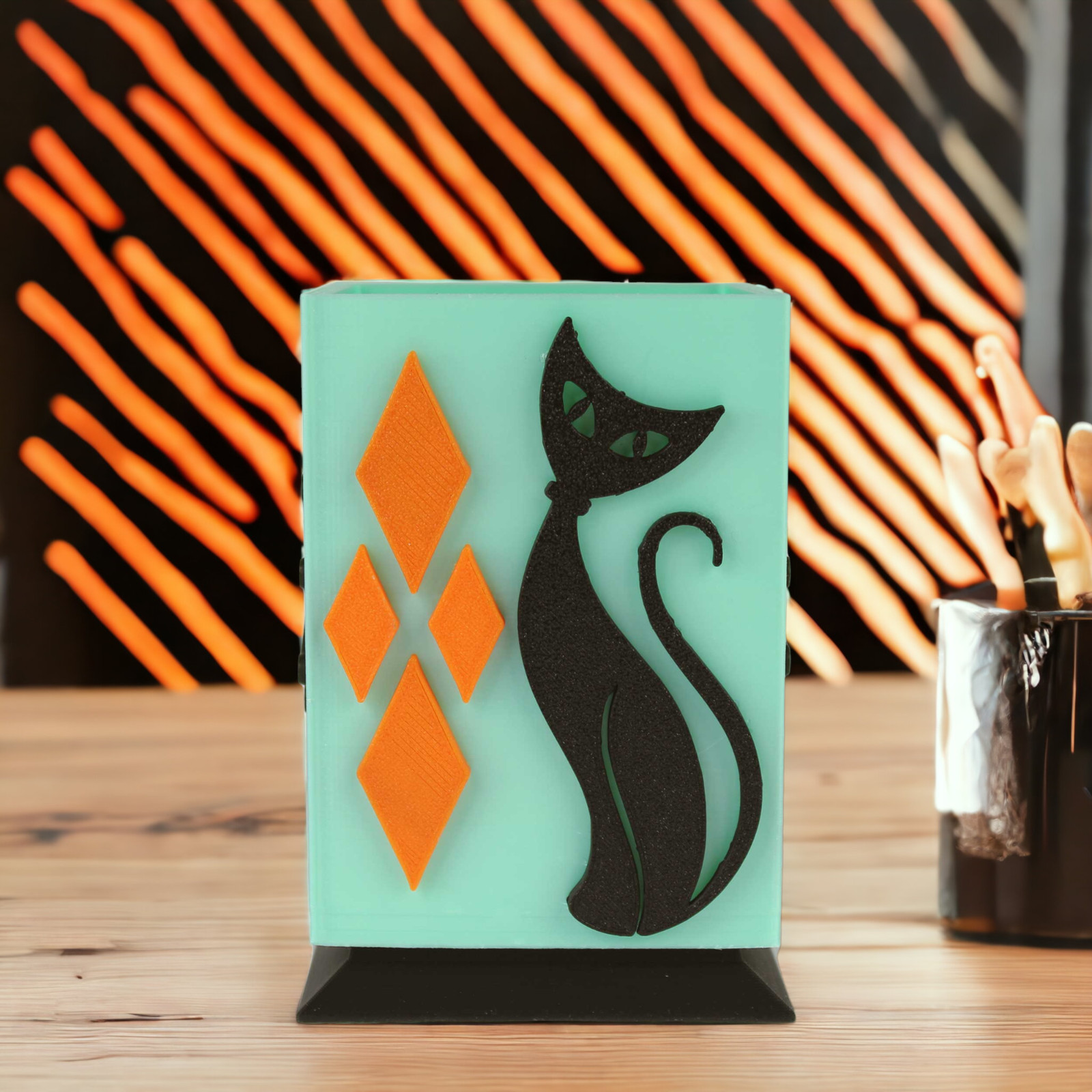Atomic Black Cat MCM Midcentury Modern Makeup Brush Holder Paint Desk Organizer
