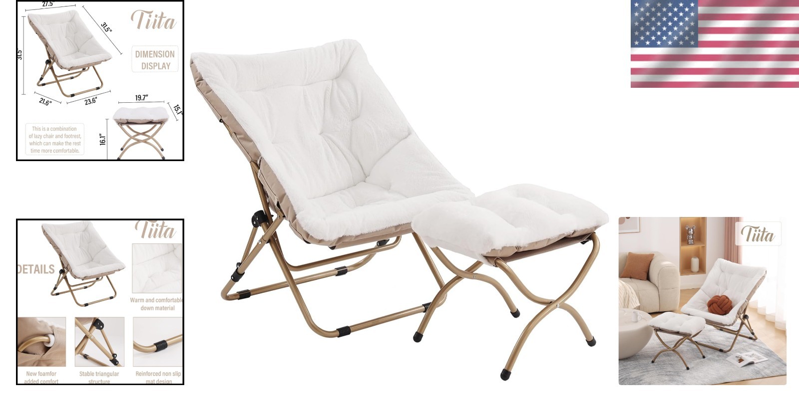 Oversized Faux Fur Moon Chair & Ottoman - Elegant Folding Accent for Living Room