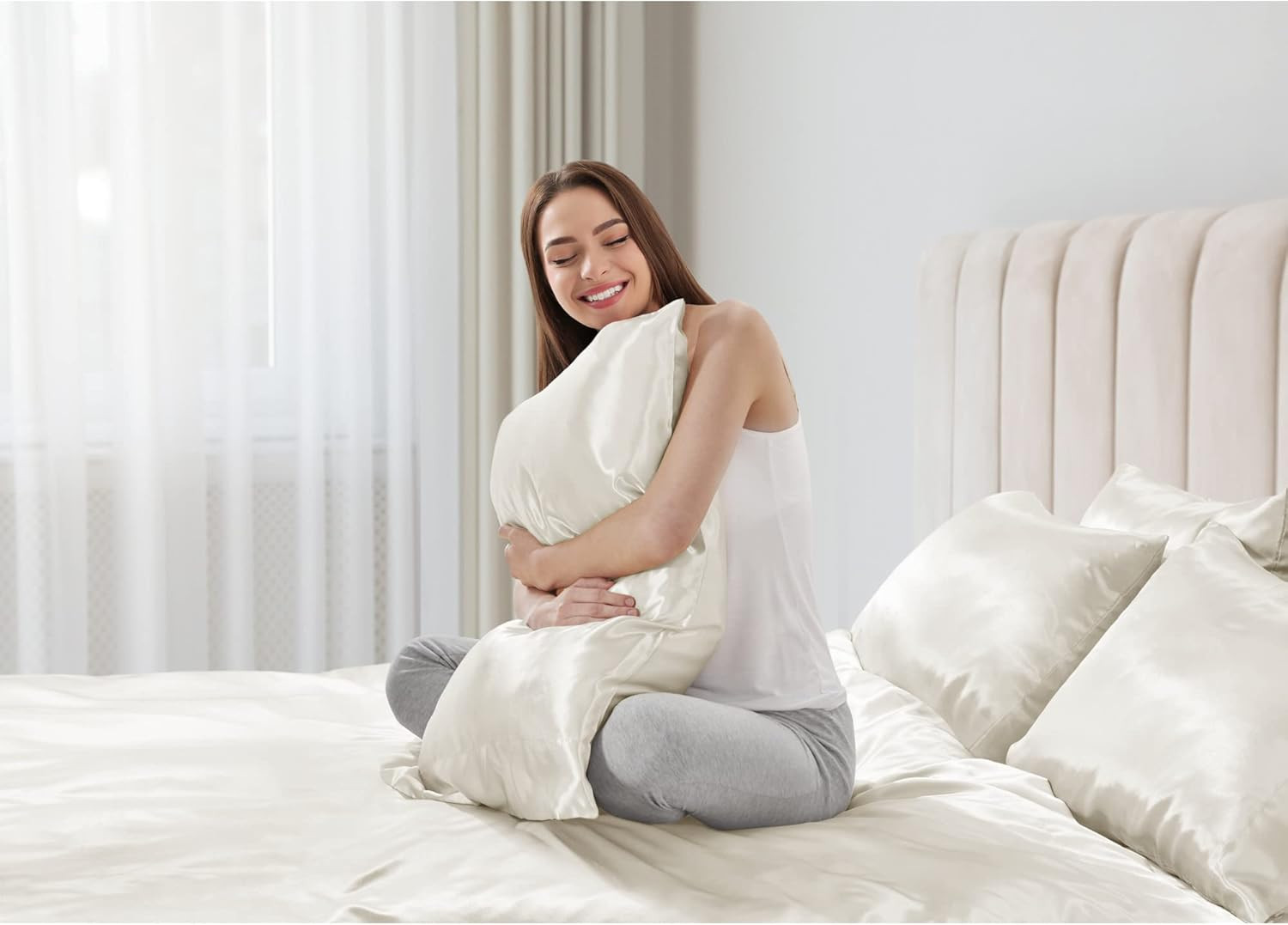 Essentials Polyester Satin 6 Piece Sheet Set with Ivory MPE20-904, Queen