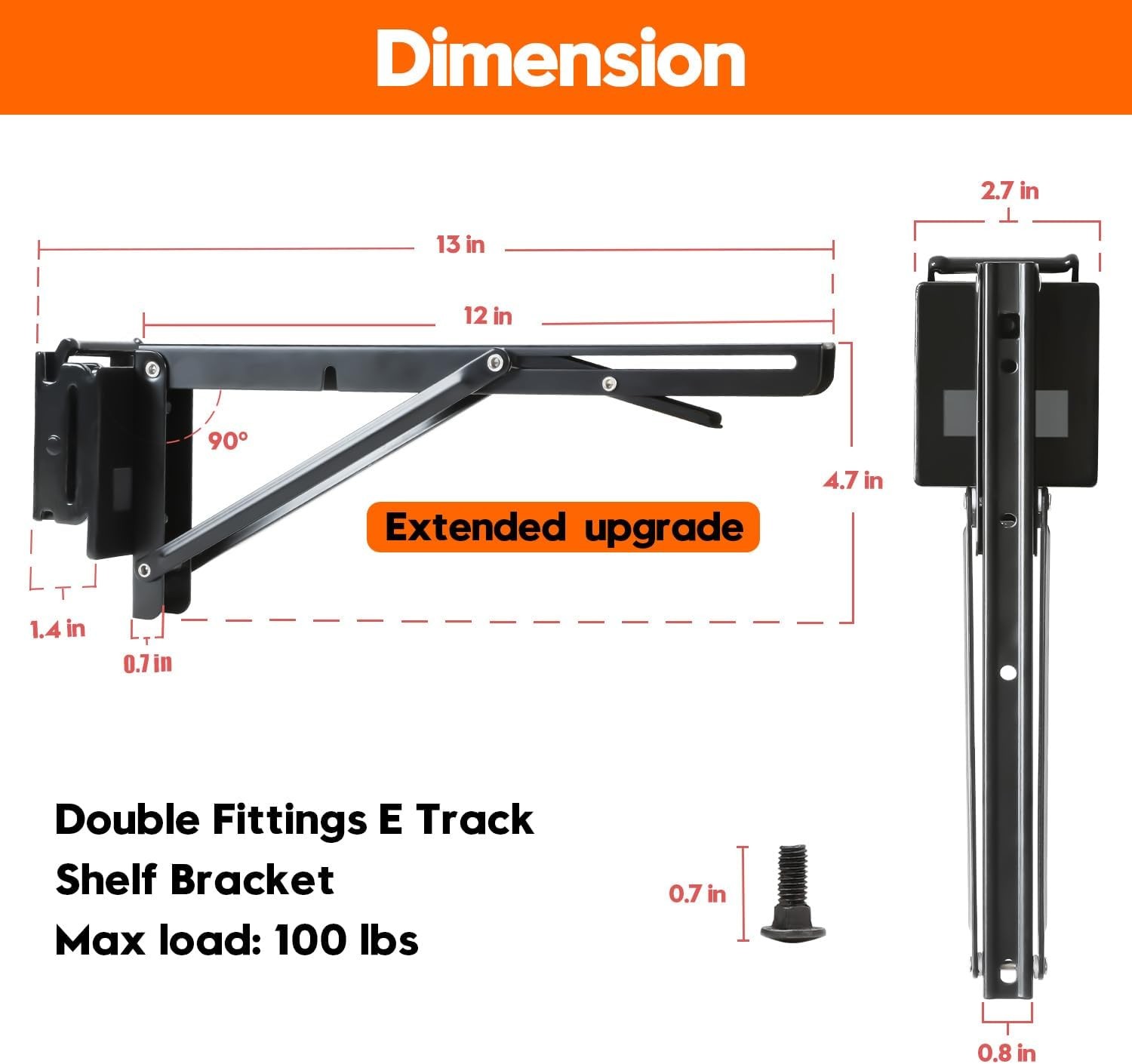 12 Inch Double Fittings E Track Shelf Bracket Hinged Collapsible Table 4 Pack