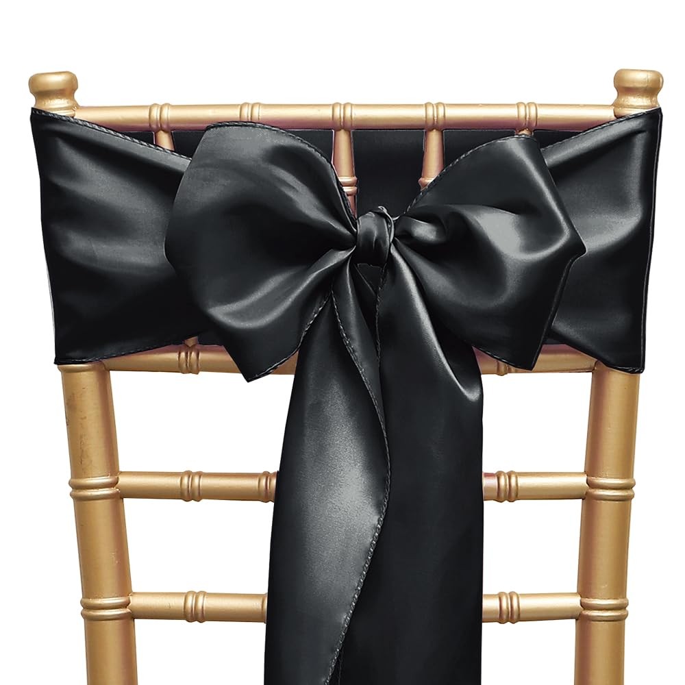 Pack of 50 Satin Black Chair Sashes Bows 7 X 108 Inch Universal Chair Ties Ri...