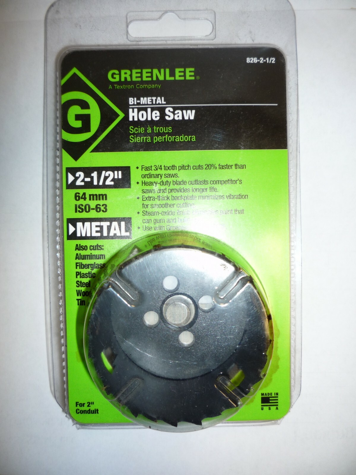 GREENLEE BI-METAL Hole Saw 826-2-1/2