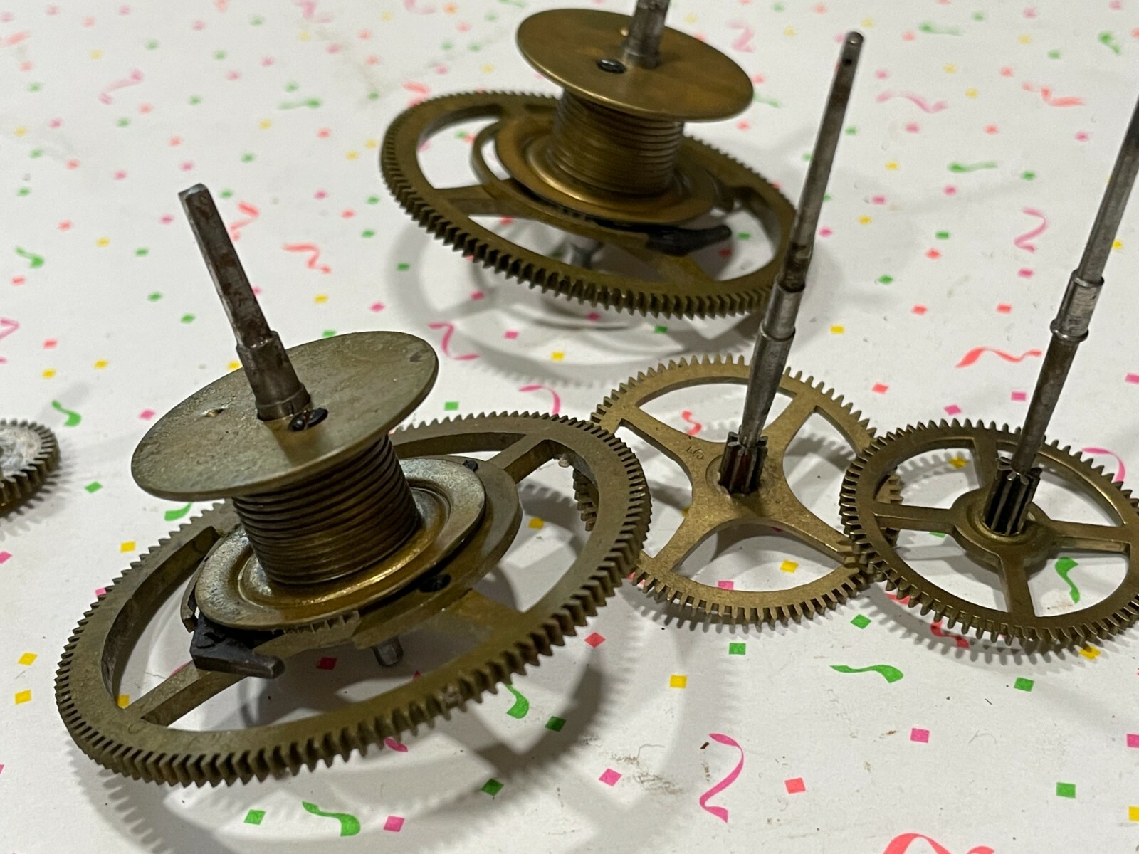 Unmarked gears Wheels Clock Movement Parts DIY untested Solid Brass vintage