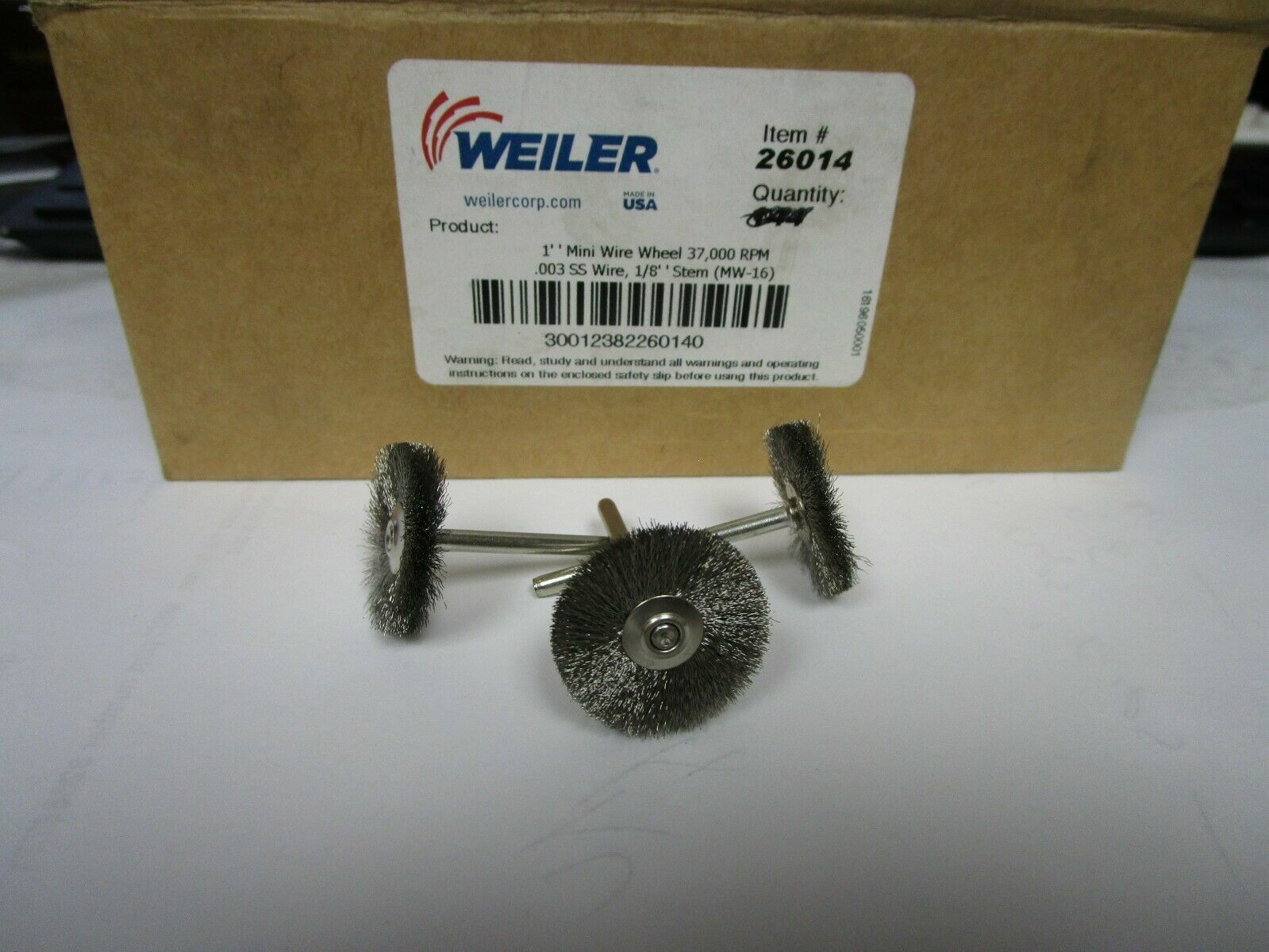 WEILER 1" MINIATURE WIRE WHEEL .003" STAINLESS WIRE 1/8" STEM #26014 LOT OF 3 PE