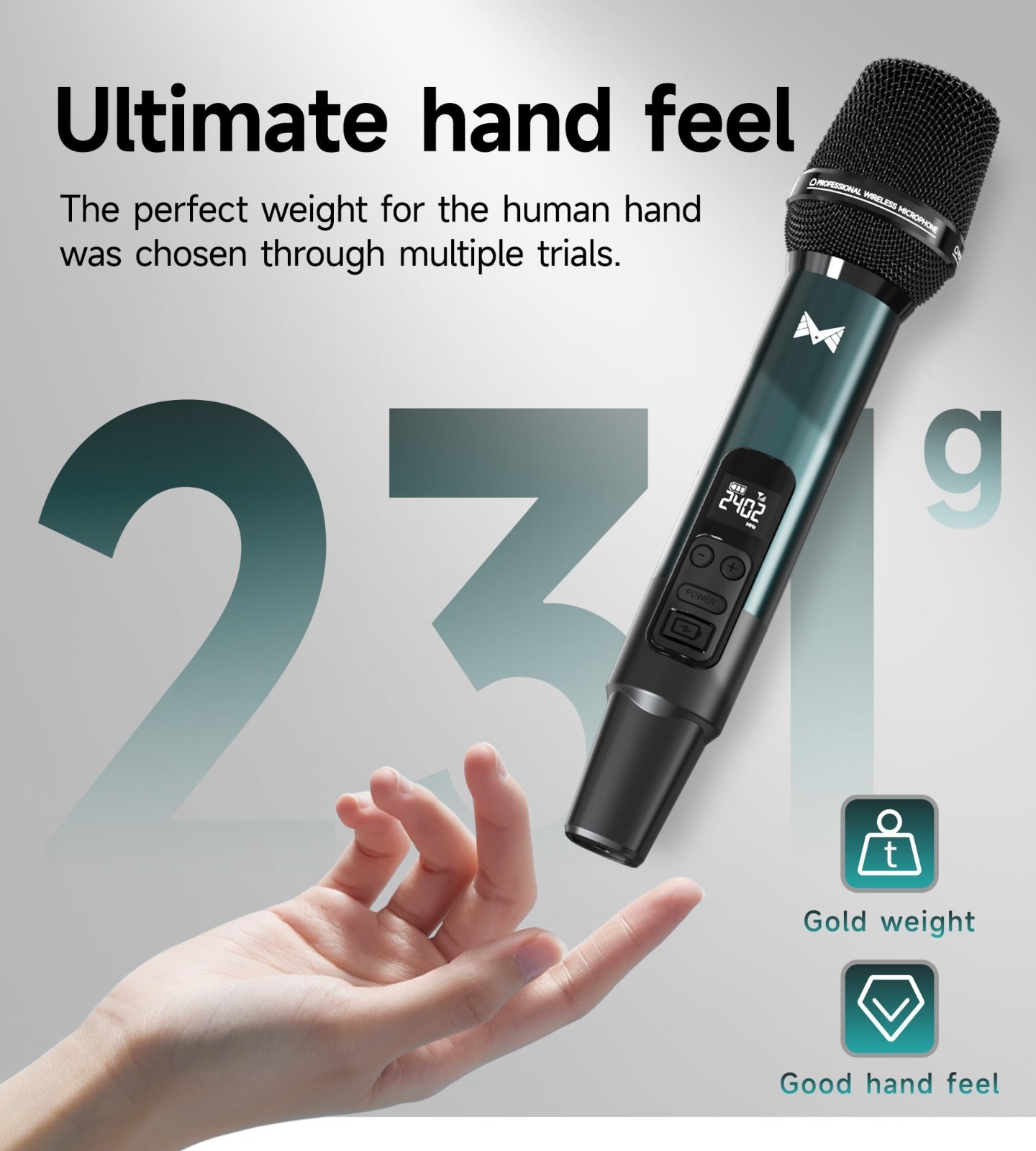 Dynamic Wireless Microphone Set, Rechargeable 40H Battery, 200FT Range, Volume C