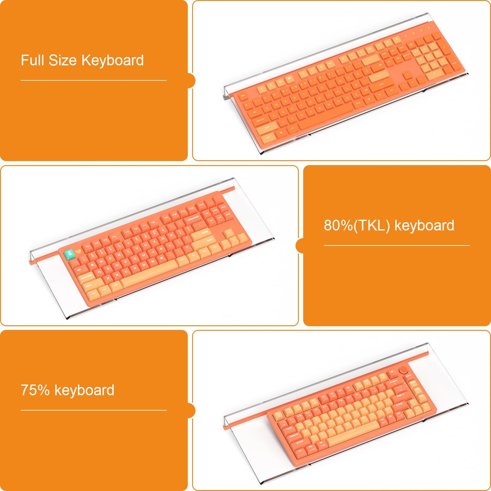 Ergonomic Computer Keyboard Stand Clear Acrylic Riser Tray Orange Strip