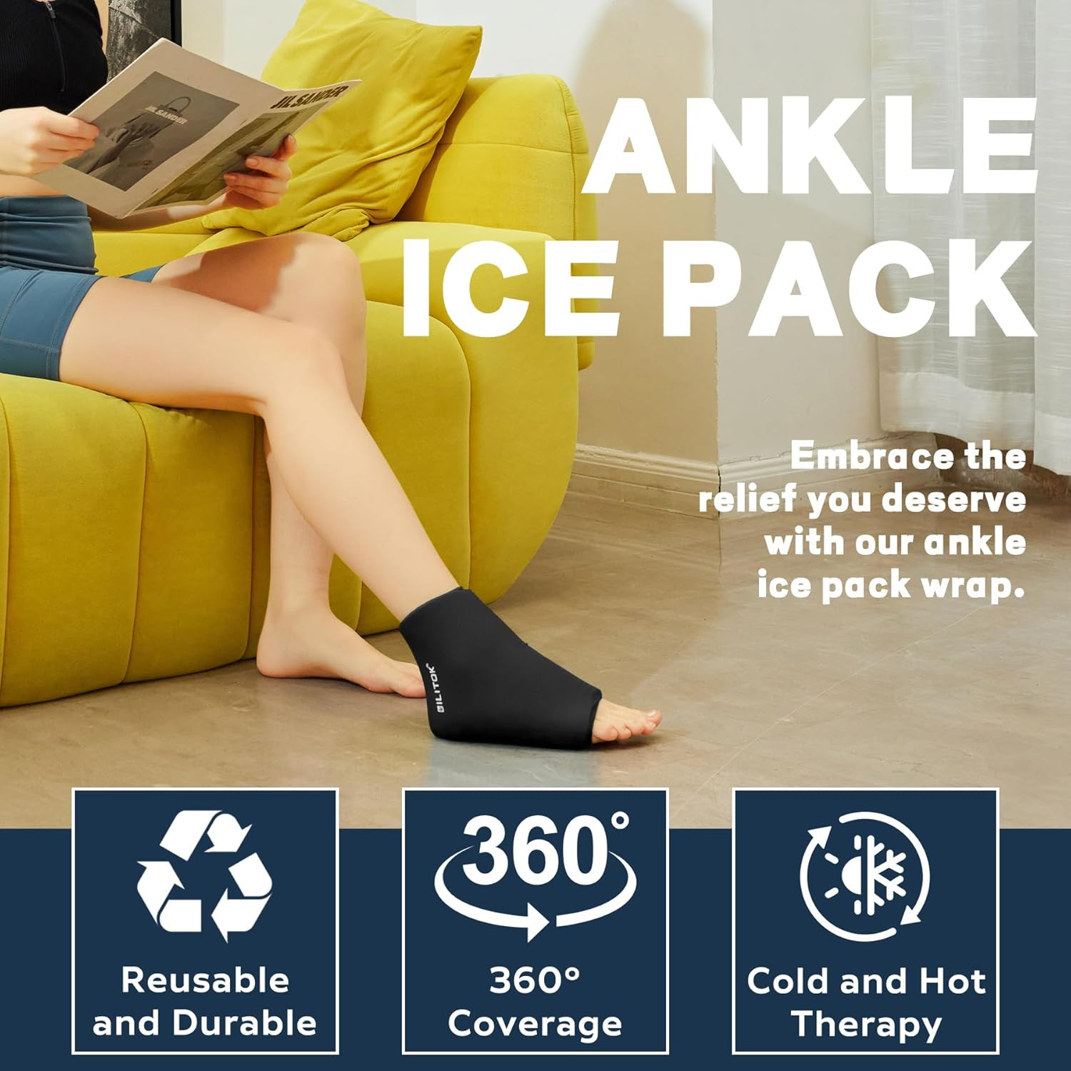 Reusable Foot Ankle Ice Pack Wrap for Injuries, Cold Compression Therapy for Ach