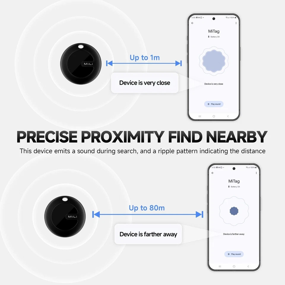 MiLi MiTag Bluetooth Tracker for Android, Smart Air Tracking BLK, 4PCS