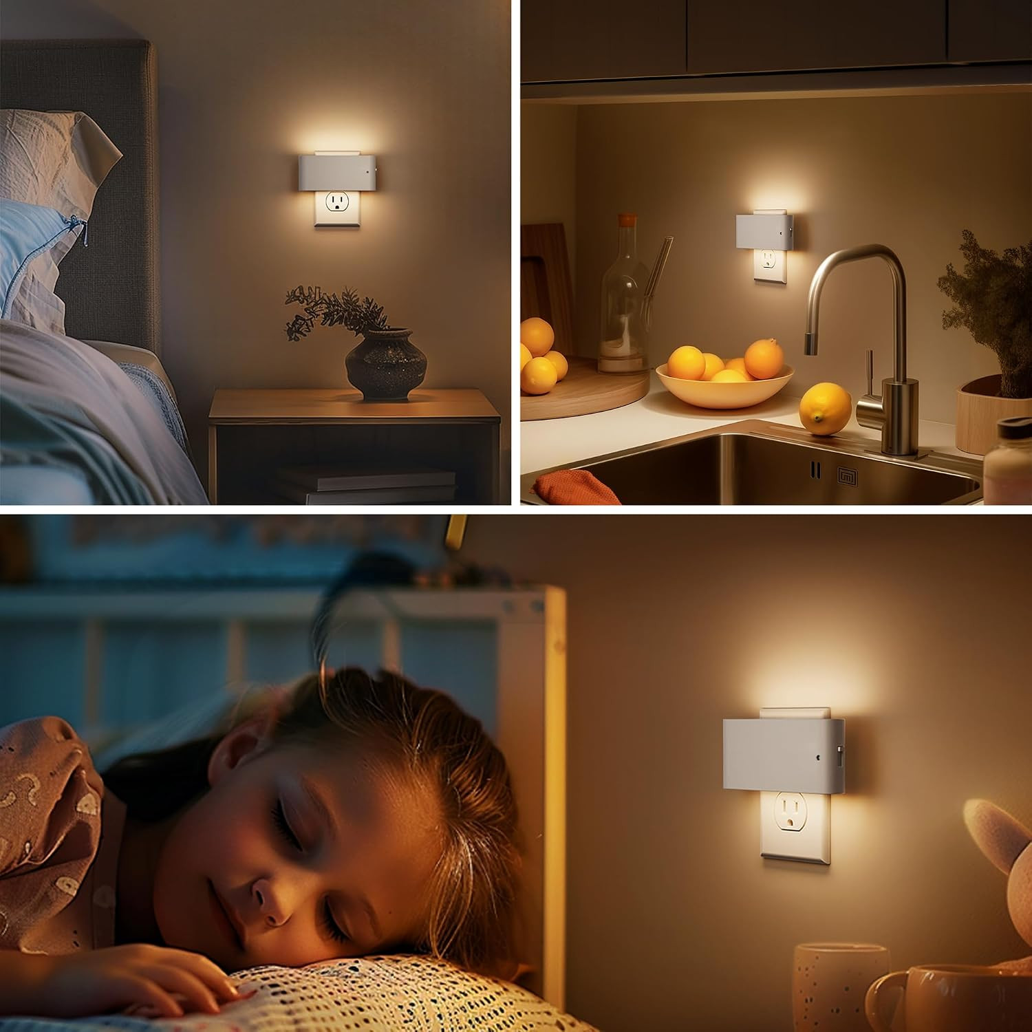 Night Lights Plug into Wall,Dusk to Dawn Sensor,3000K,White | Dimmable LED Night