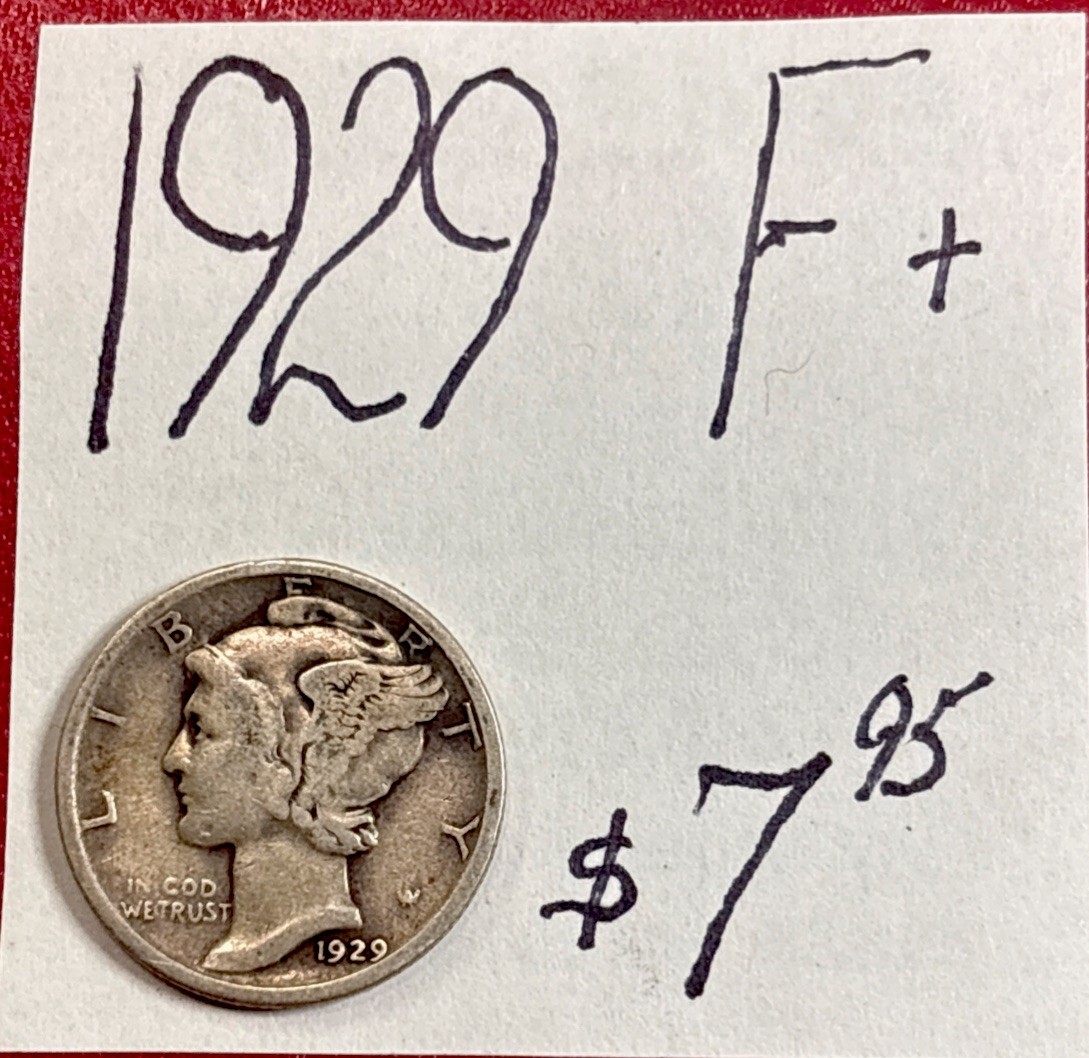 1929 Mercury Silver Dime (F+) Fine+ Condition! ENN Coins