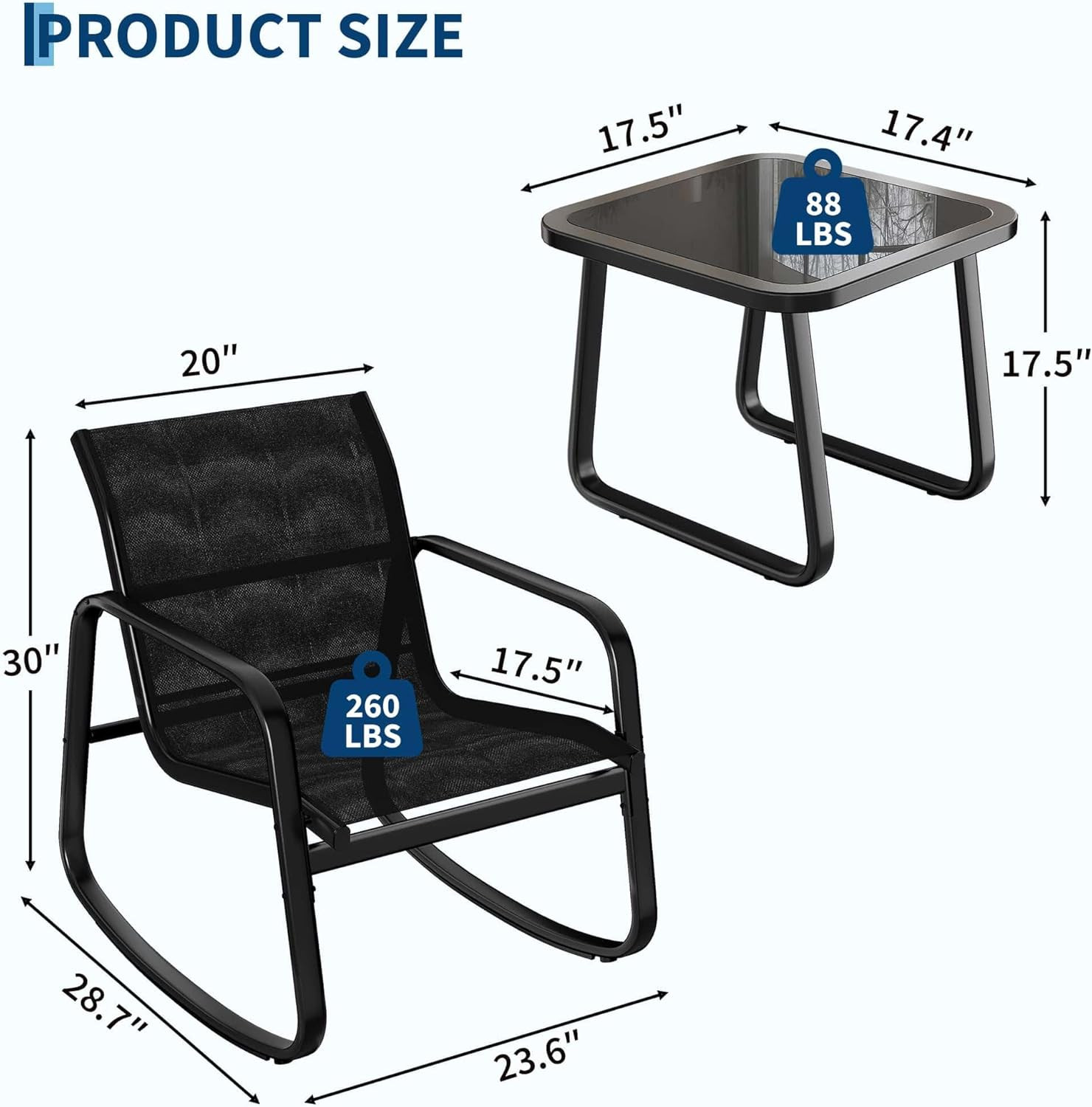 3 Piece Outdoor Rocking Bistro Set, Textilene Fabric Small Patio Furniture Set w
