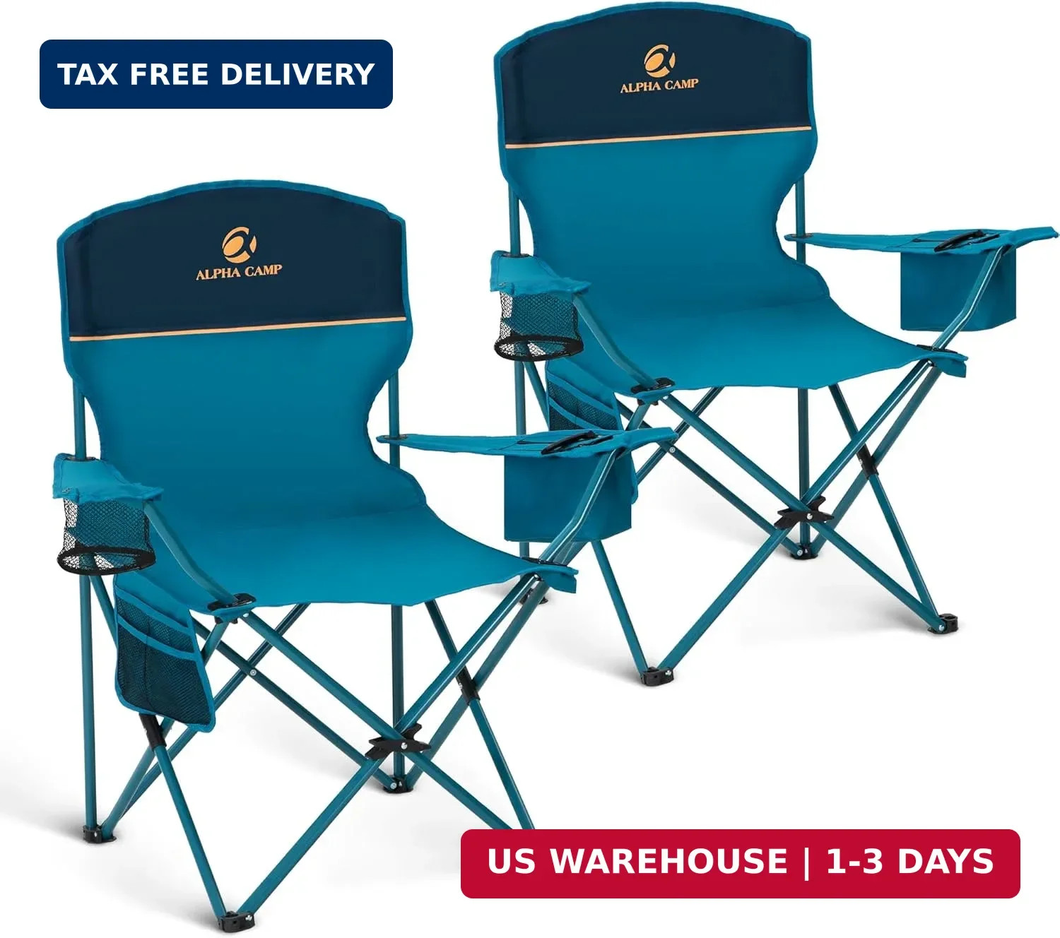 LET'S CAMP Camping Chair 2 Pack Folding Chair with 4-Can Cooler Bag Portable Law
