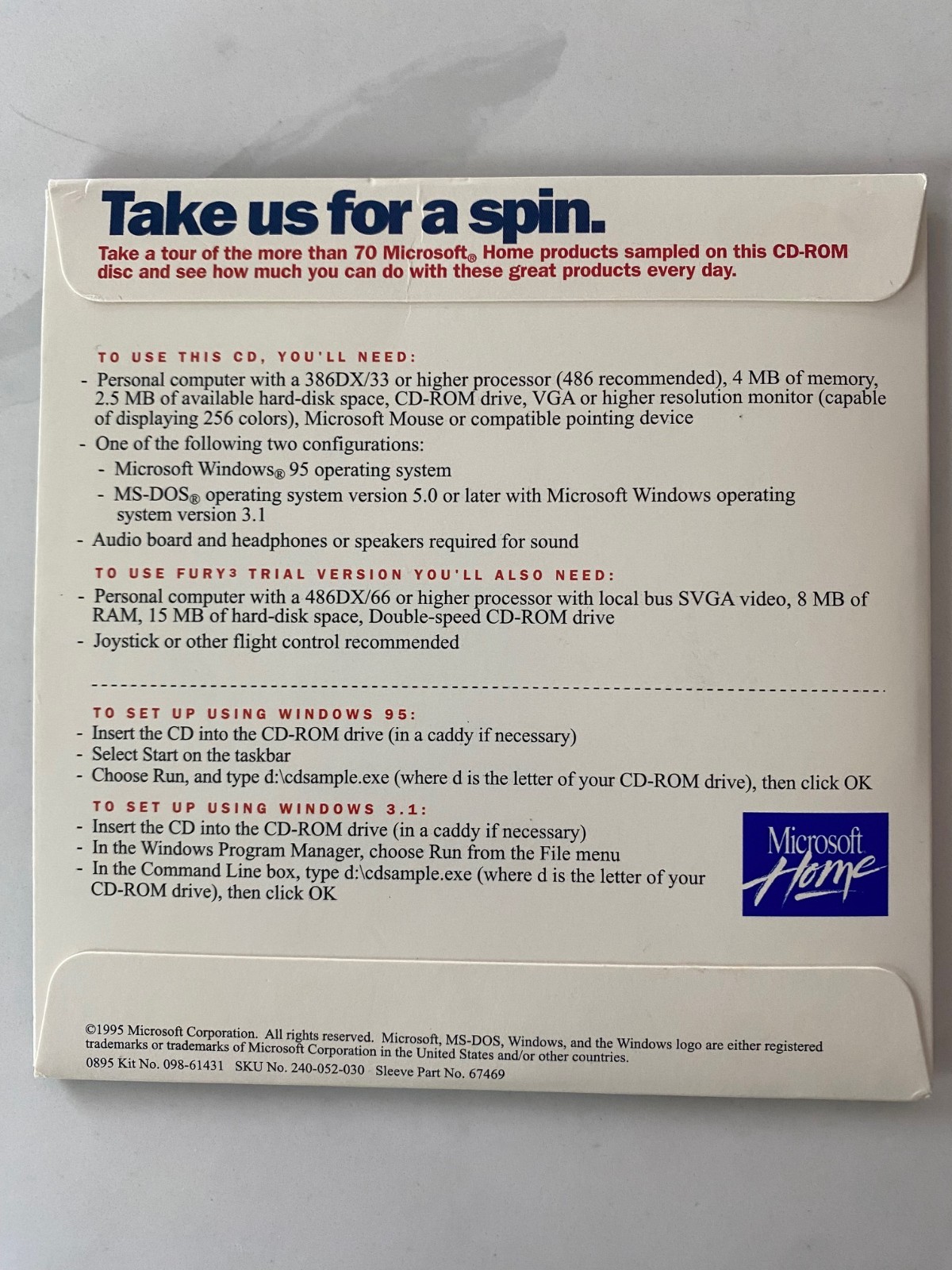 Vintage Microsoft Home CD Sampler 1995 CD-ROM Rare
