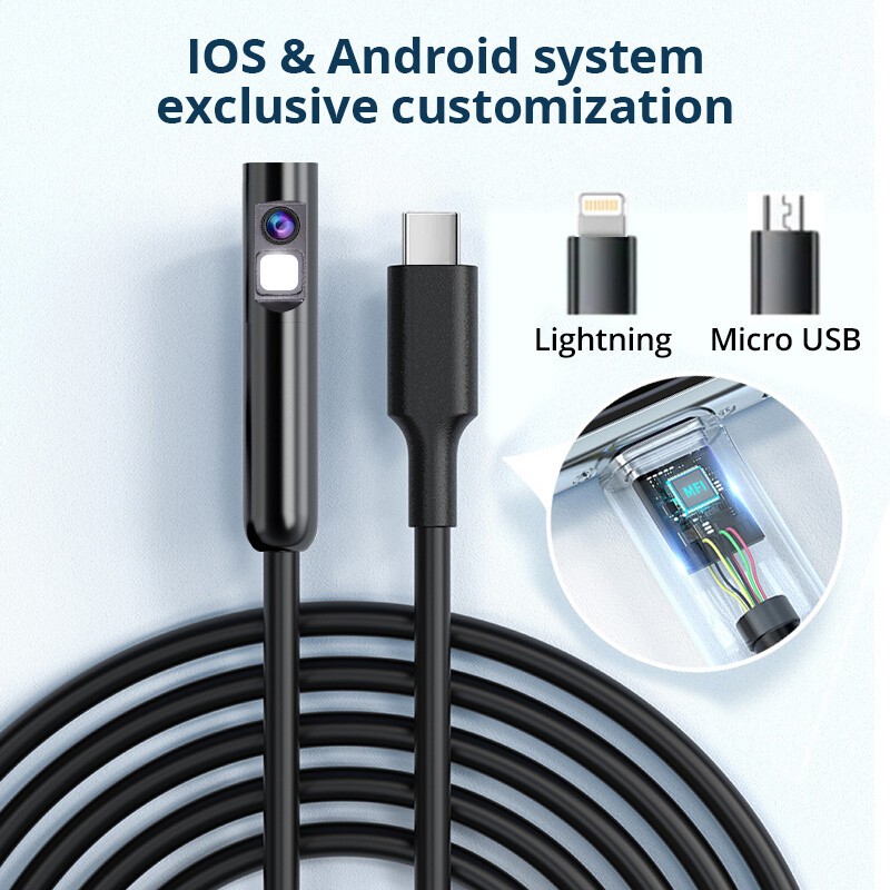 Endoscope Inspection Camera LED Light Flexible Snake Camera For iPhone Android