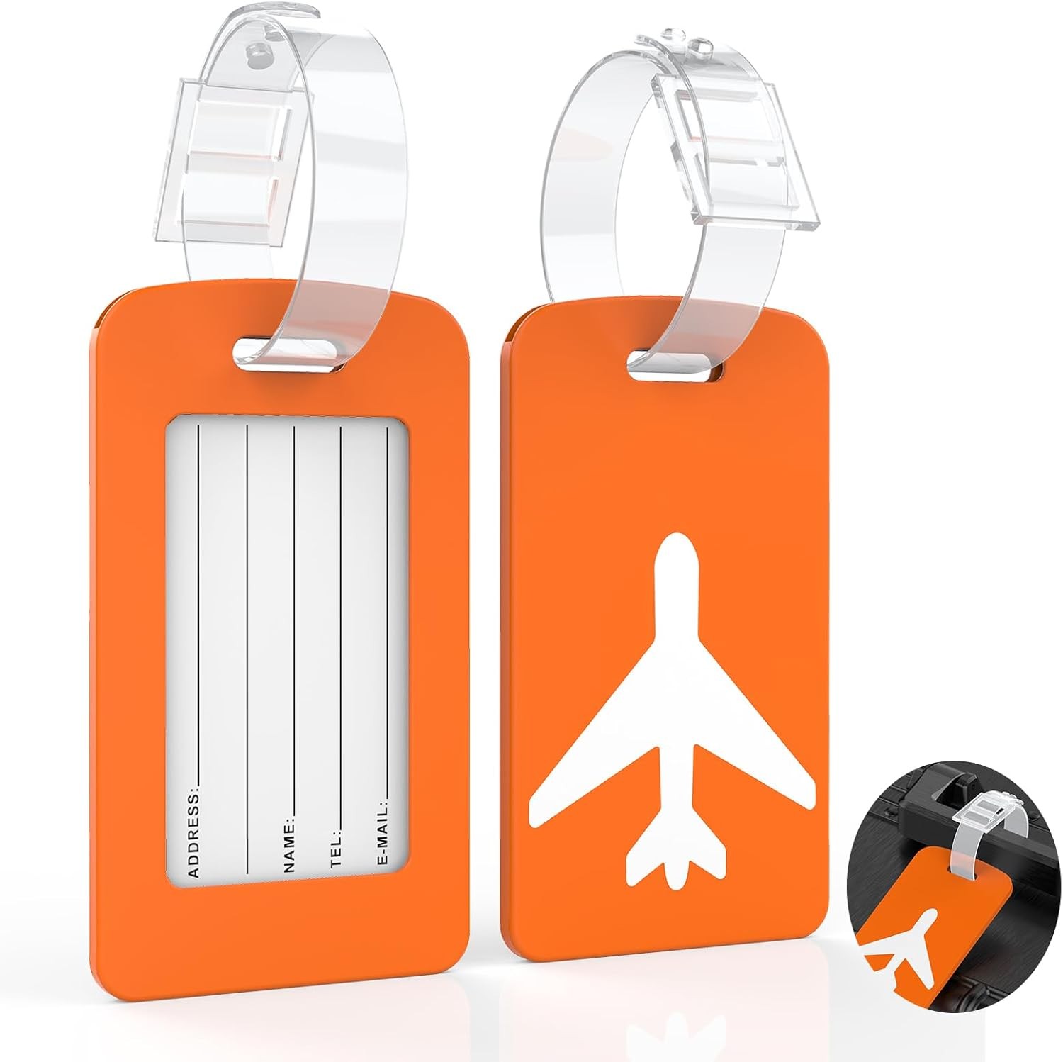 2 Pack Silicone Luggage Tag with Name ID Card Perfect to 2-PK-Orange, Orange