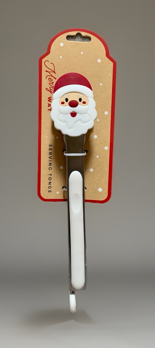 NEW Santa Face Silicone & Stainless Steel 9in Cooking/Serving Kitchen Tongs