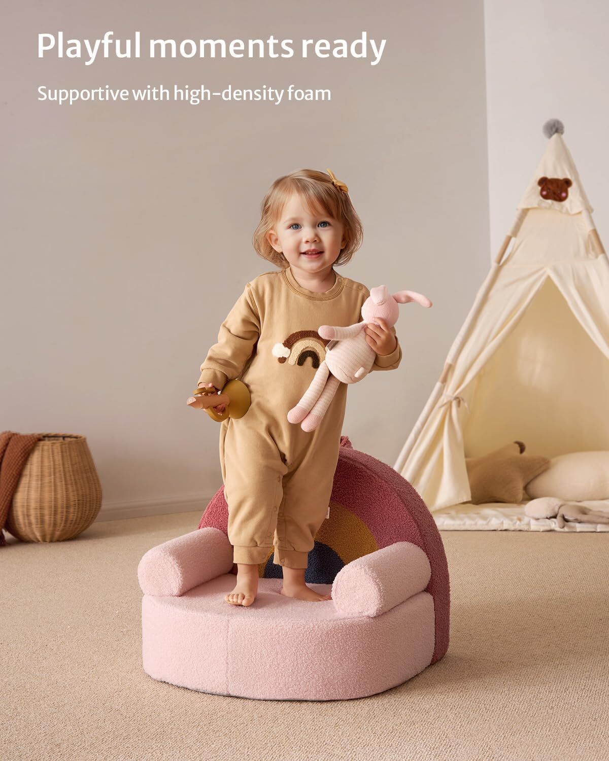 Toddler Chair Comfy, Foam Kids Chair with Soft Teddy Plush，Toddler Reading