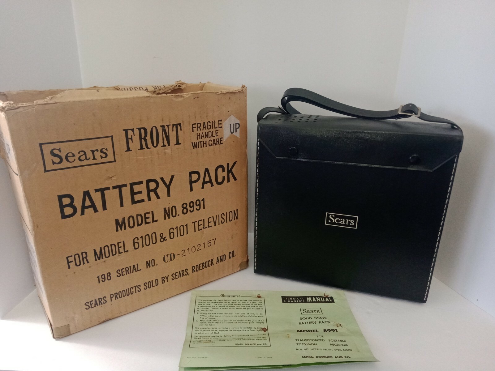 Vintage Battery Pack Sears 8991 For 6100 & 6101 TV Box & Manual (no battery)