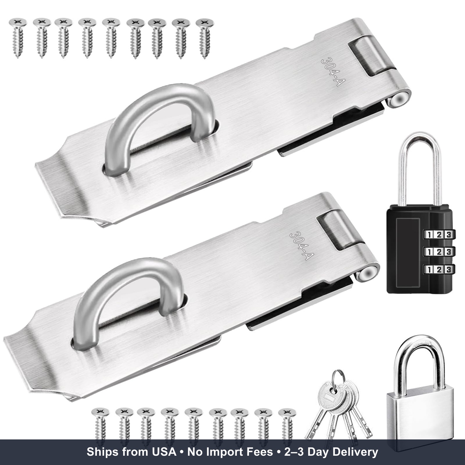 5 Inch Door Locks Hasp Latch 2 Pack,304 Stainless Steel Safety Padlock Clasp Has