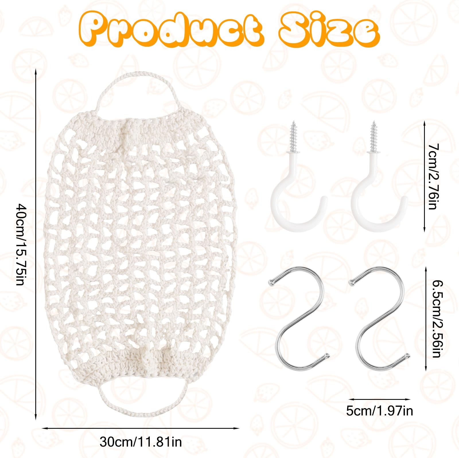 Hanging Fruit Hammock Under Cabinet Cotton Macrame Fruit Storage Net with 4 H...