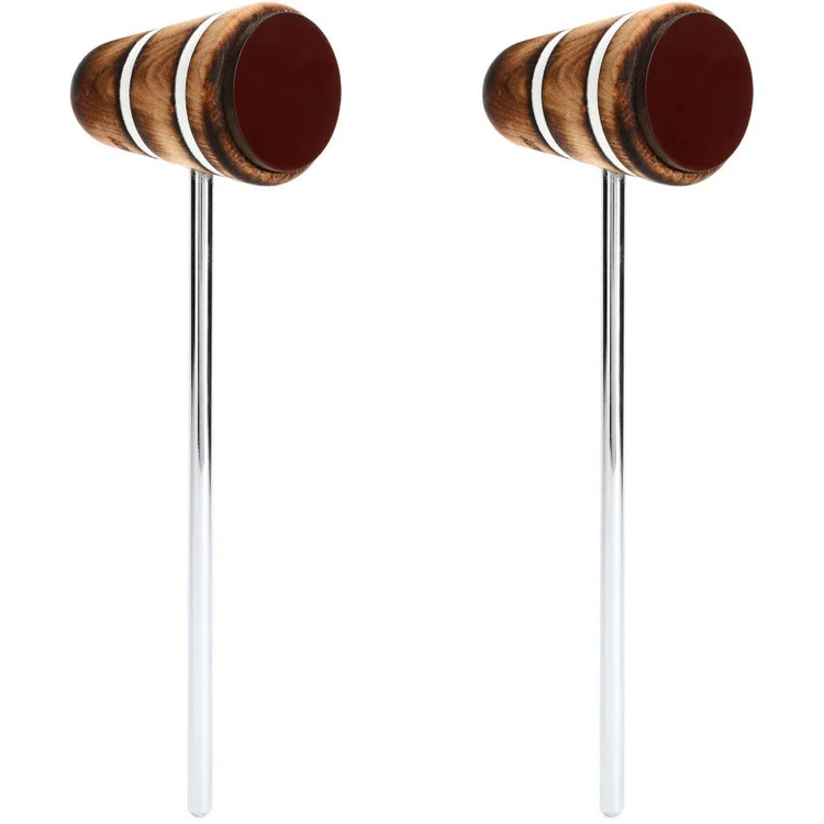 Low Boy Standard Leather Daddy Bass Drum Beaters - Scorched, White Stripes (2