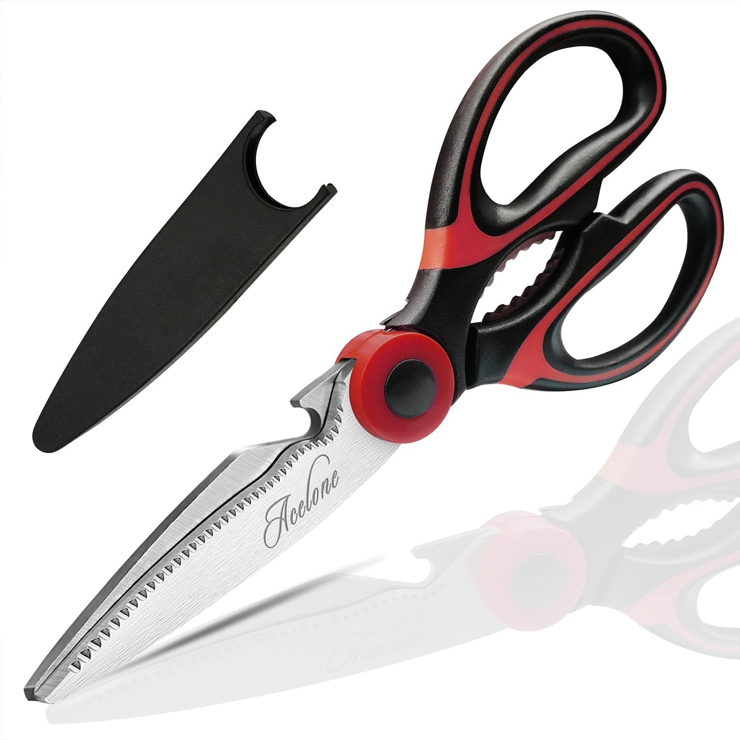 Kitchen Shears, Acelone Premium Heavy Duty Shears Ultra Sharp Red Black