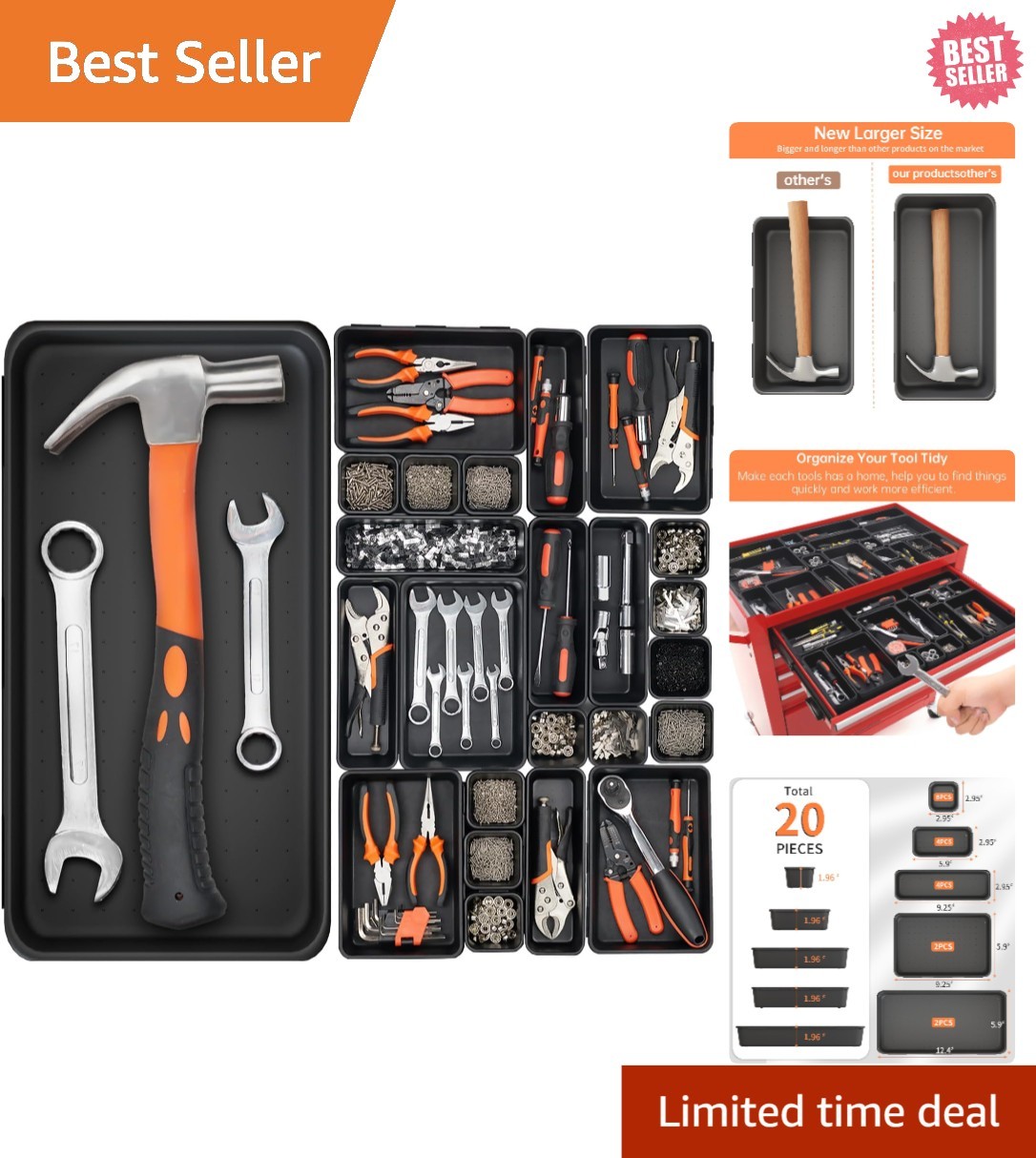 20 Pack Tool Box Organizer Trays - 5 Sizes for Ultimate Tool Storage Efficiency